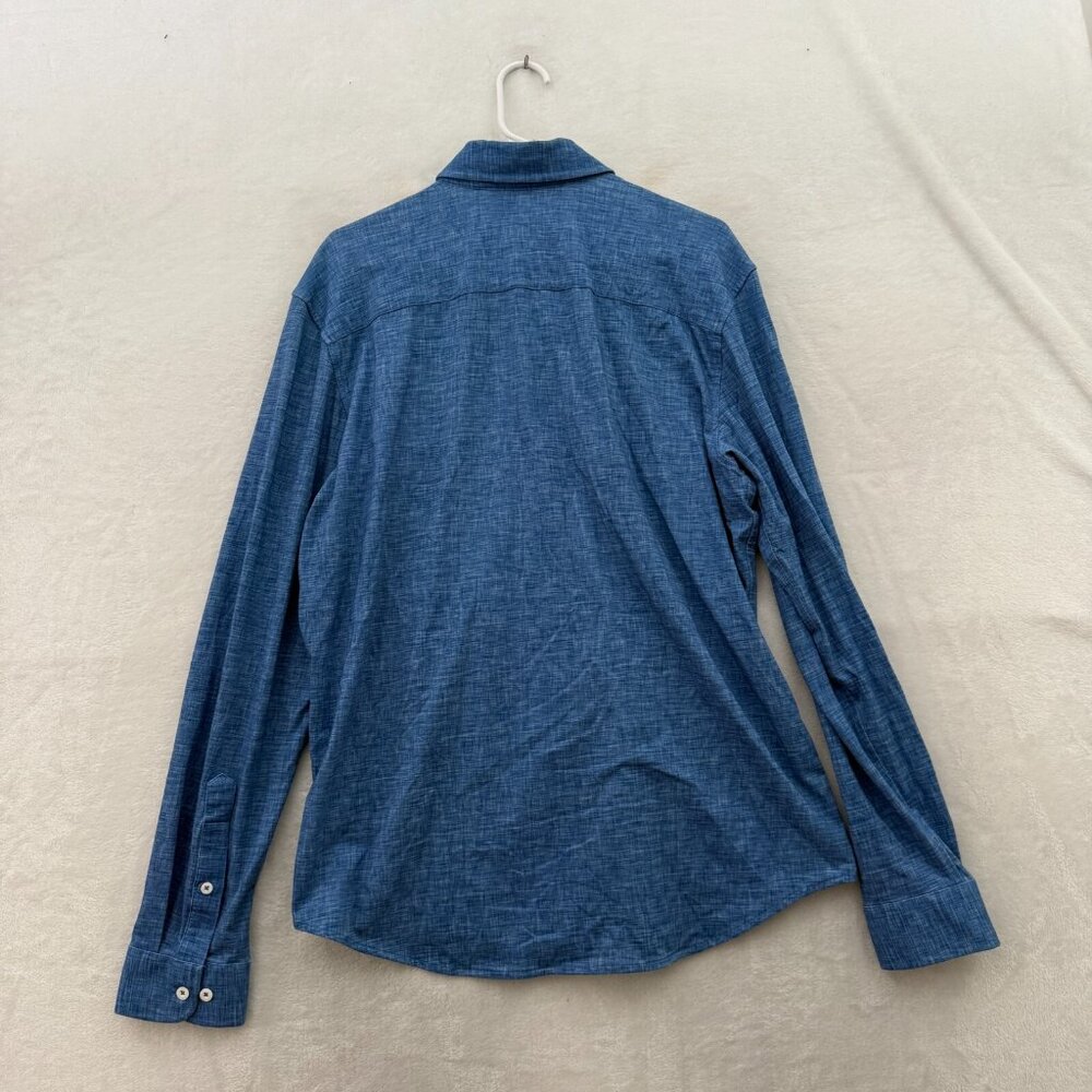Butter Cloth Shirt Men L Blue Icy Cotton Regular Fit Stretch Rayon Flip Cuff - Picture 10 of 10
